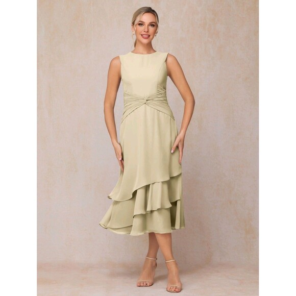 Champagne Simple Mother of the Bride Dress Zipper Back Chiffon Wedding Gowns 6 - Picture 2 of 14